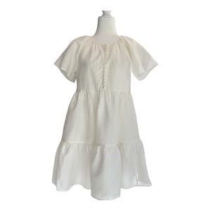 Madewell Linen Cotton Flutter Short Sleeve Tiered Dress Pockets White Sz XXS